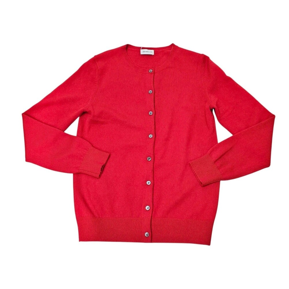 Cashmere Red Sweater Womens XS Button Cardigan Jennie Liu Crewneck Lightweight